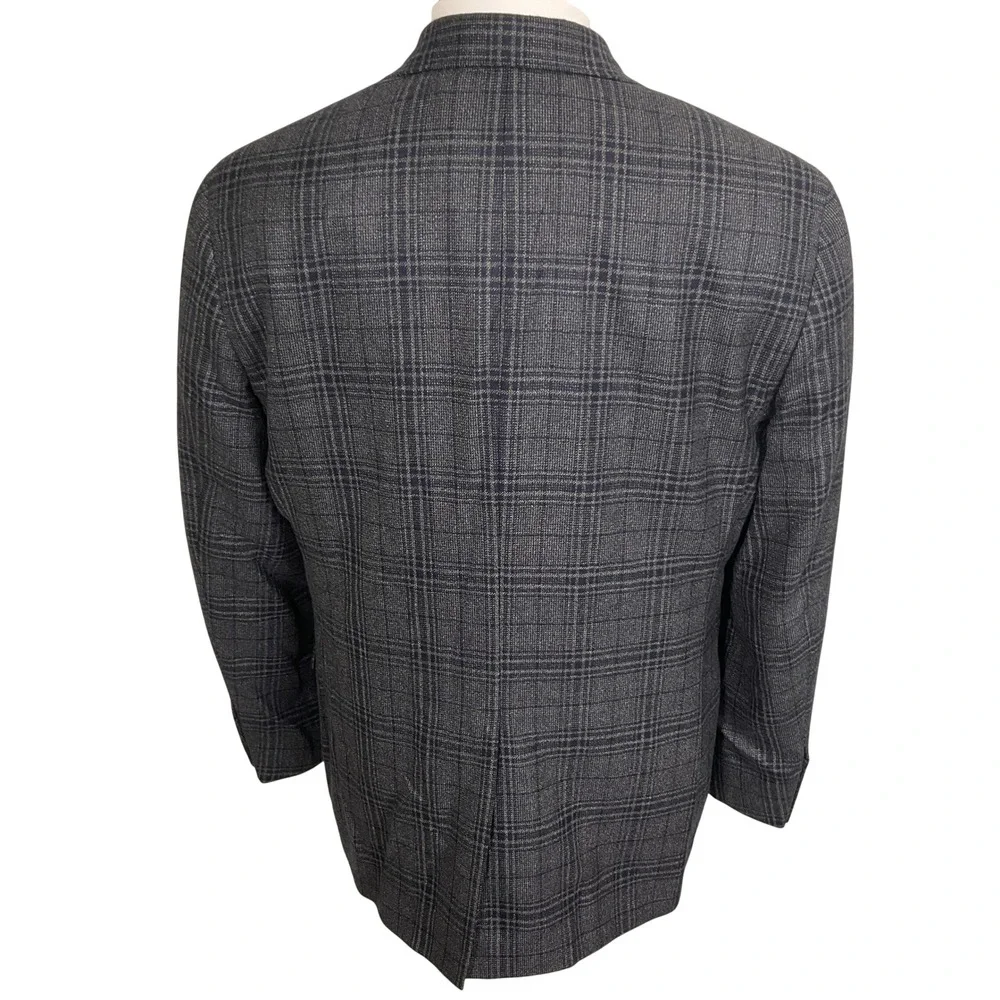 Hart Schaffner Marx Blazer Mens 42R Gray Plaid Chicago Fit Loro Piana Cashmere